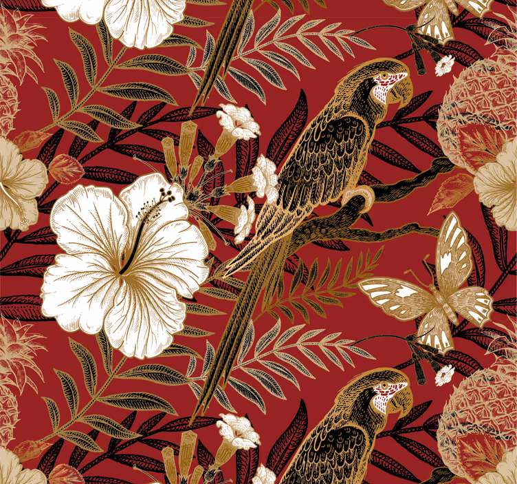 Papel pintado animal Elegante rojo floral - TenVinilo