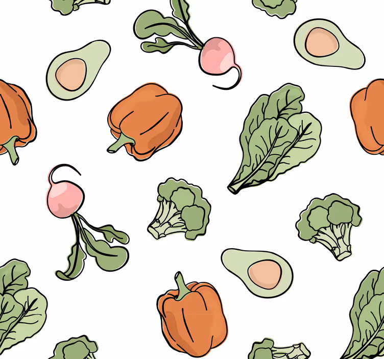 Papel pintado cocina Diseño de pimiento y aguacates - TenVinilo