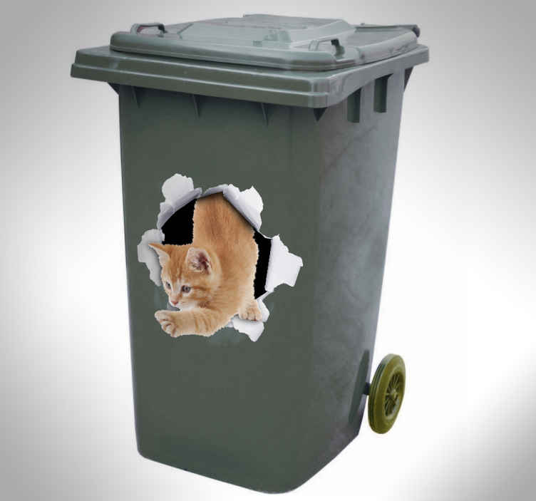 Vinilo reciclaje contenedor efecto 3d gato - TenVinilo