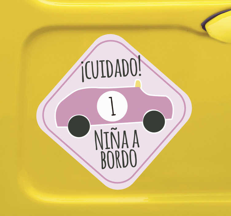 Vinilo rosa para coche cuidado niña a bordo - TenVinilo