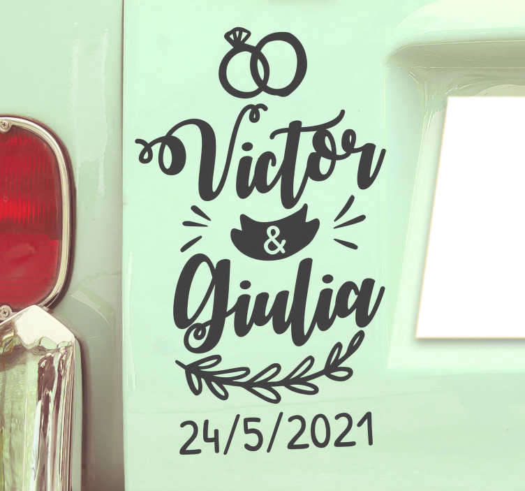 Pegatina para bodas coche nombre y fecha - TenVinilo
