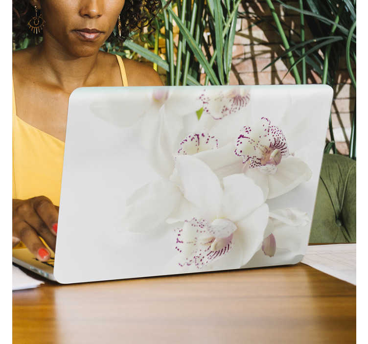 Vinilo para portátil de orquídea blanca - TenVinilo