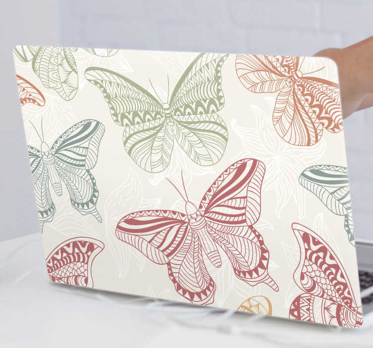 Vinilo para portátil de mariposas rosa y verde - TenVinilo