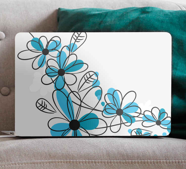 Vinilo para portátiles Silueta flor azul - TenVinilo