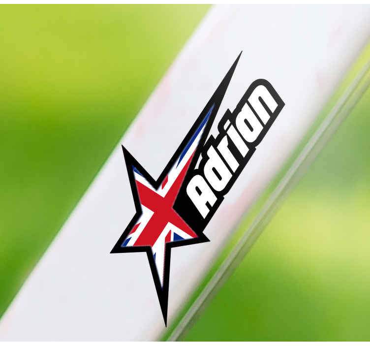 Vinilo bici Bandera de reino unido con estrella y nombre personal - TenVinilo
