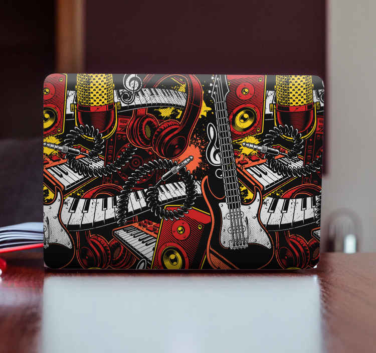 Vinilo para portátiles Patrón de instrumentos musicales de dibujo - TenVinilo