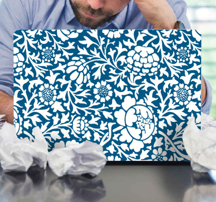 Vinilo para portátiles Flora azul marino - TenVinilo