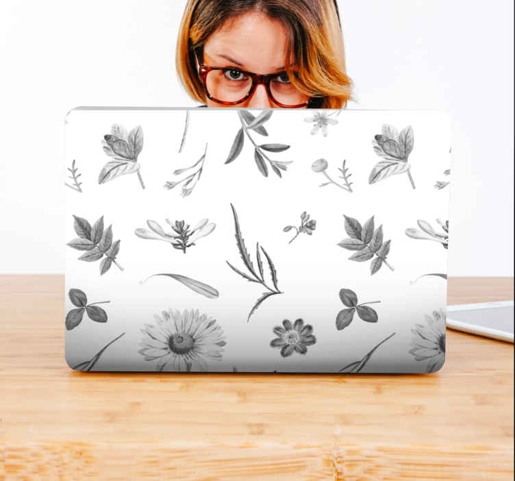 Vinilo para portátiles Flores de sprint gris - TenVinilo