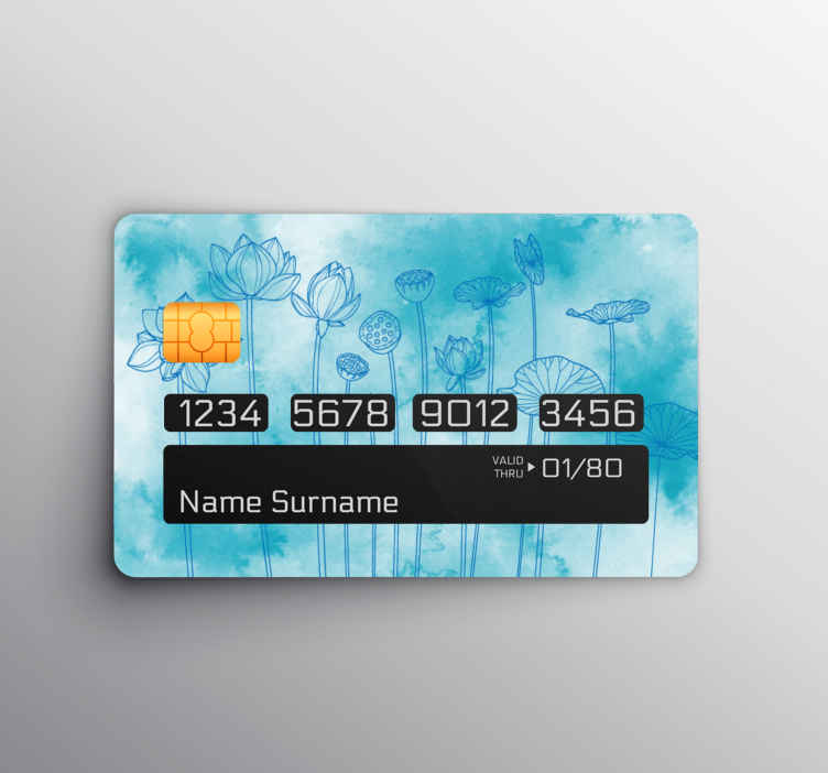 Vinilo tarjeta de crédito Delicadas flores de acuarela azul - TenVinilo