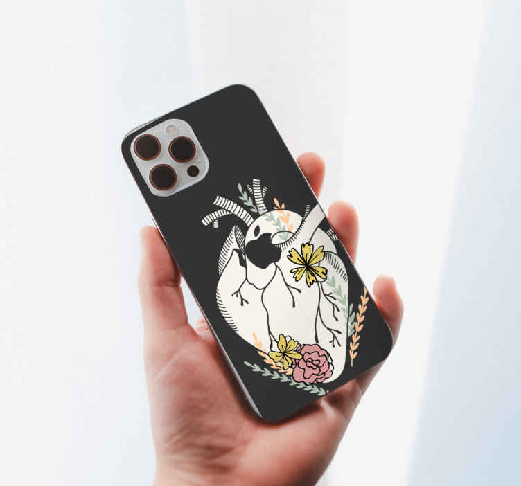 Sticker iPhone Corazón con flores de colores - TenVinilo