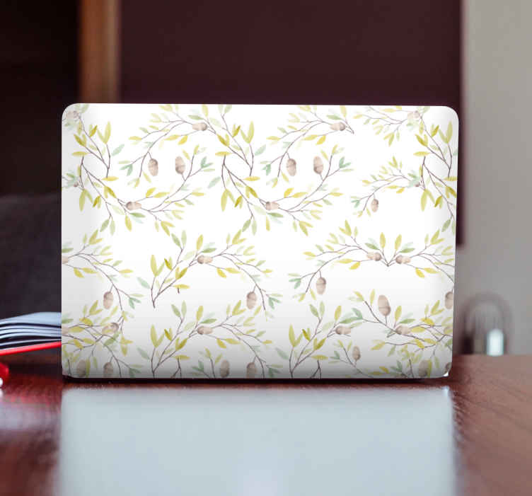 Vinilo para portátiles Patrón de hojas verdes acuarela original - TenVinilo