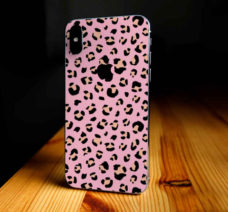 Sticker iPhone Patrón de leopardo acuarela negro y rosa - TenVinilo