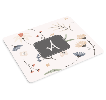 Mouse pad personalizable monograma floral inicial - TenVinilo