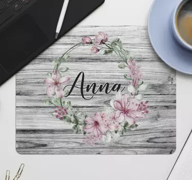Alfombrilla para raton con nombre Círculo de flores de acuarela c - TenVinilo