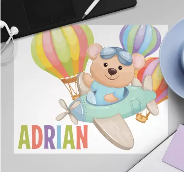 Alfombrilla para ratón personalizable Lindo oso en un avión con g - TenVinilo