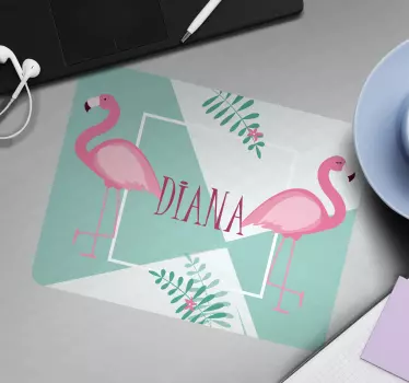 Alfombrilla para ratón personalizable Lindos flamencos con hojas - TenVinilo