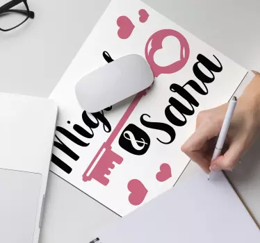 Mouse pad personalizable historia de amor clave - TenVinilo