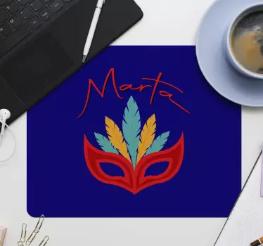 Mouse pad personalizable máscara de plumas coloridas - TenVinilo