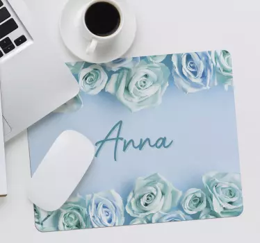 Mouse pad personalizable rosas azules elegantes - TenVinilo