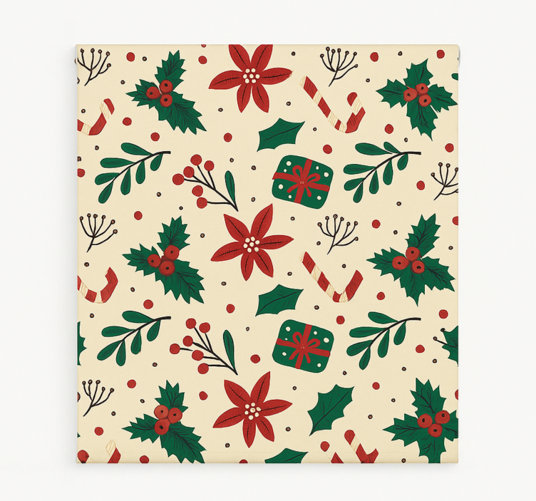 Cortina roller living comedor adornos rojos del bosque - TenVinilo