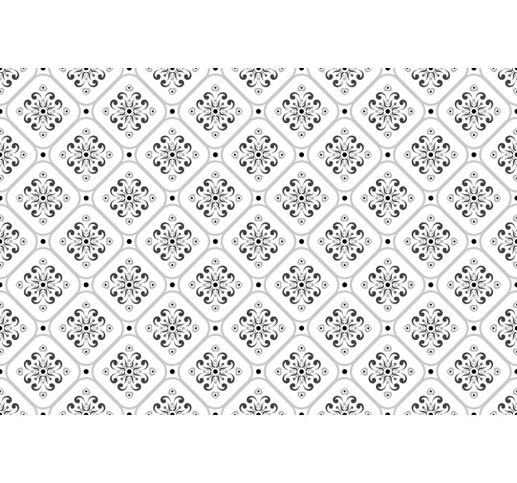Cortina roller blanca con patrón mosaico gris clásico - TenVinilo