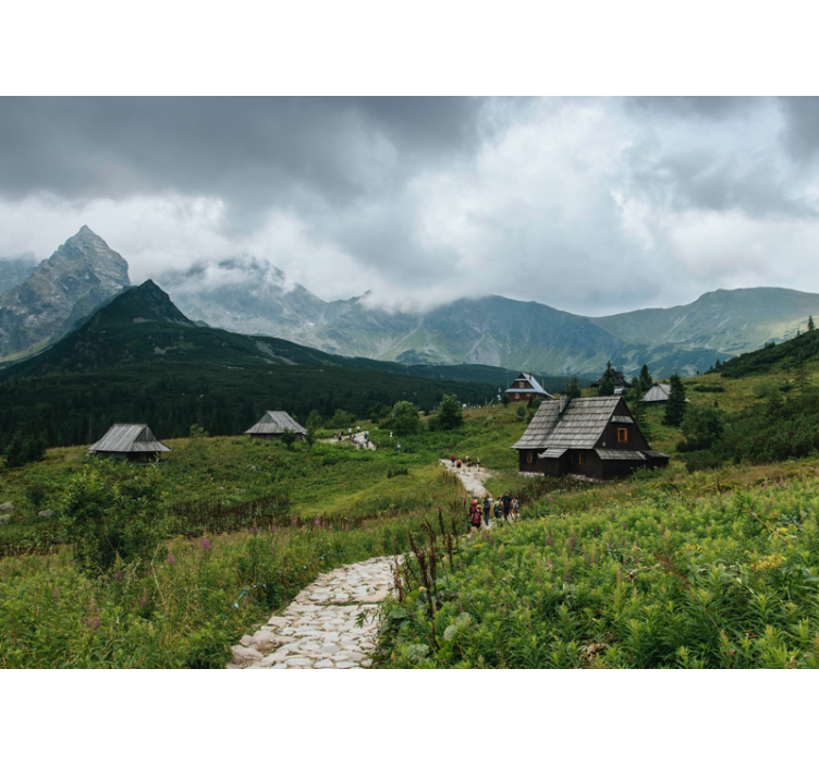 Cortina roller verde casas de madera en montañas tatra - TenVinilo