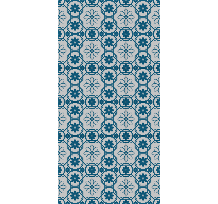 Cortina roller azul mosaico floral - TenVinilo