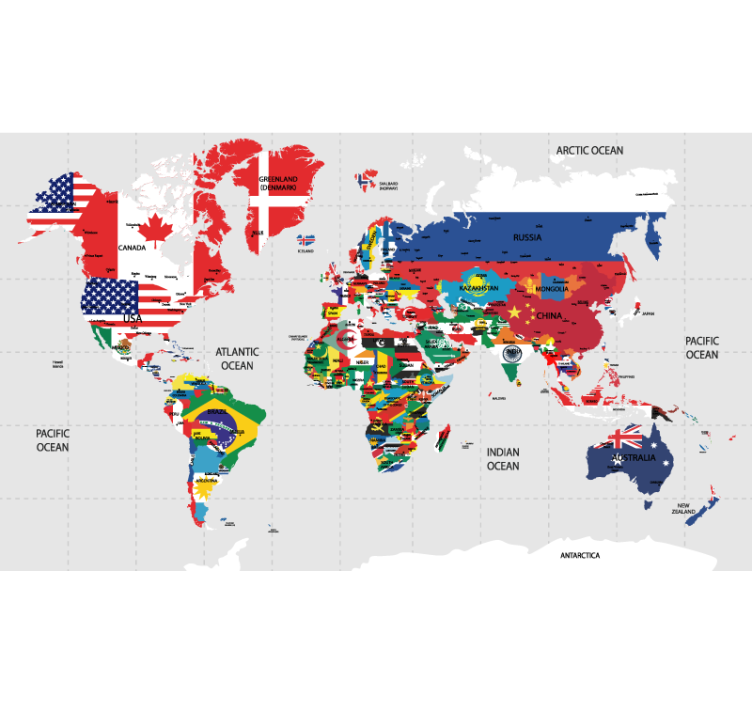 Estor enrollable salón mapamundi países con banderas - TenVinilo