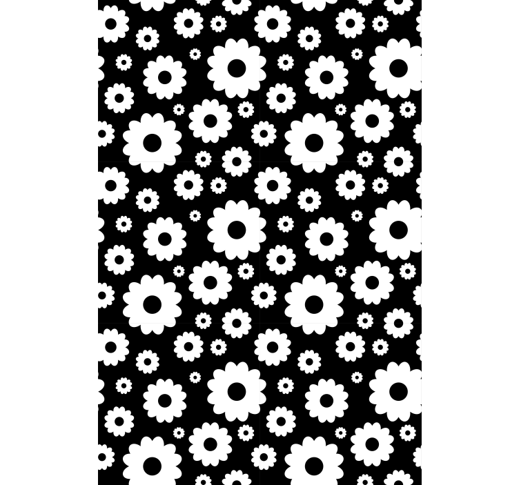 Cortina roller floral patrón de flores en blanco y negro - TenVinilo