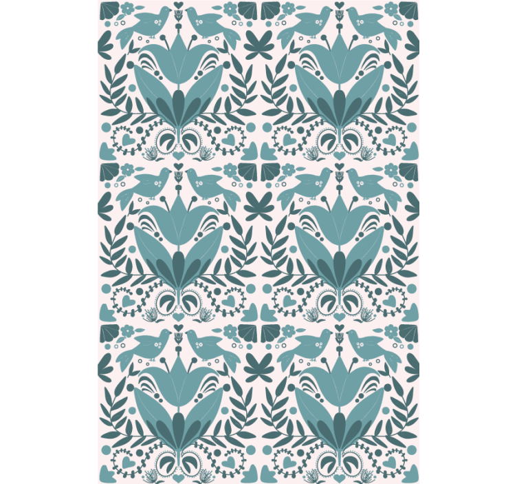 Cortina roller flores patrón con pájaros - TenVinilo