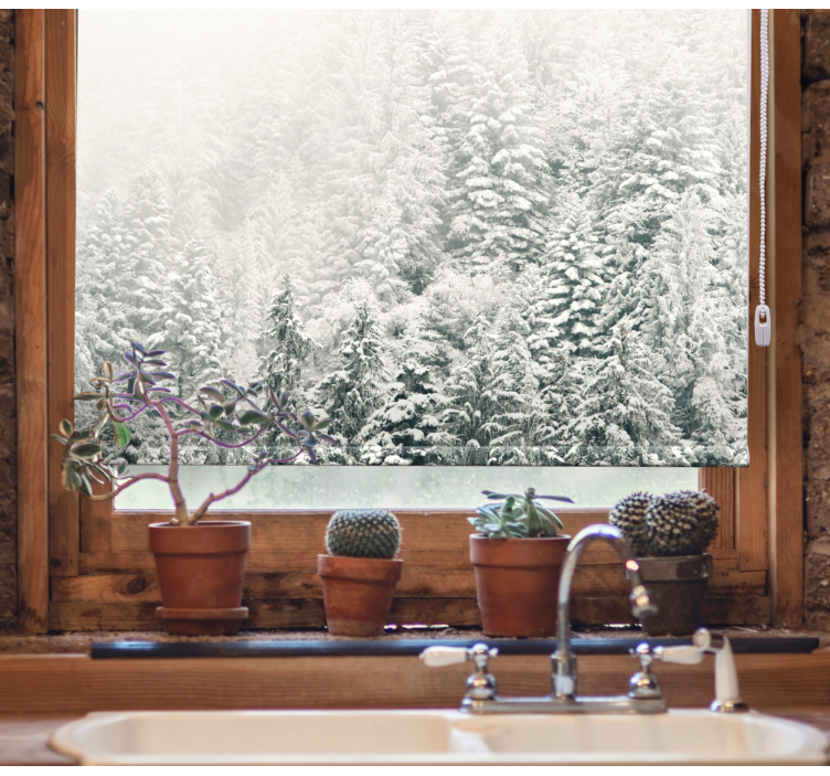 Cortina roller árboles pinos cubiertos de nieve - TenVinilo