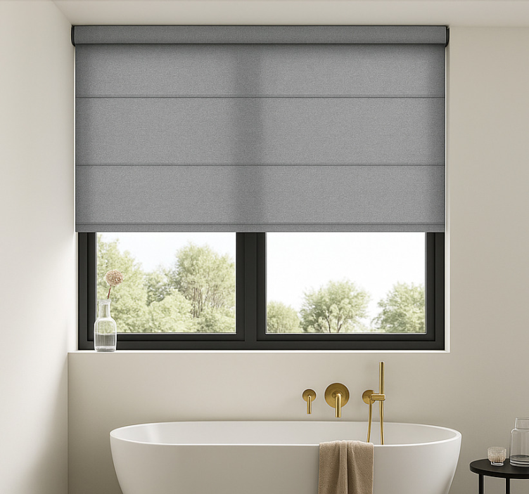 Cortina roller baño minimalismo gris elegante - TenVinilo