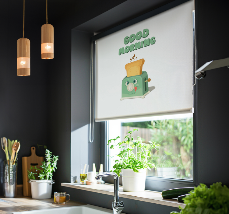 Cortina roller cocina buenos días con tostadora - TenVinilo