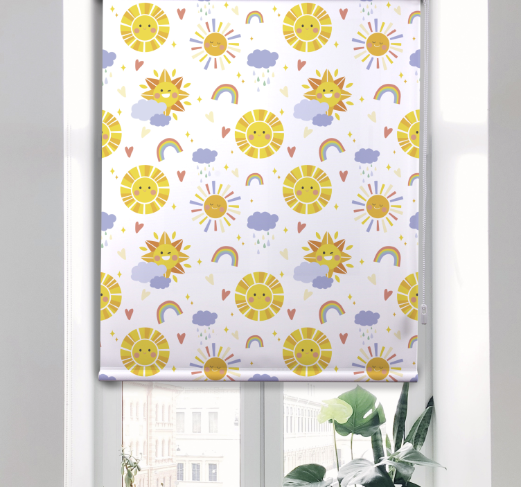 Cortina roller infantil nubes soleadas y arcoíris - TenVinilo