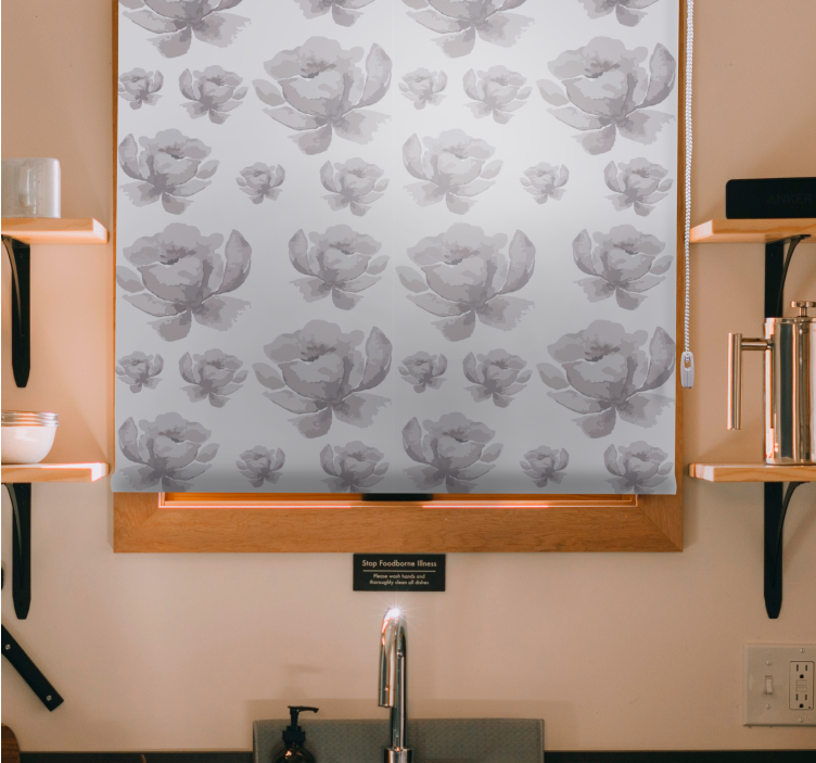 Cortina roller flores diseño delicado gris - TenVinilo