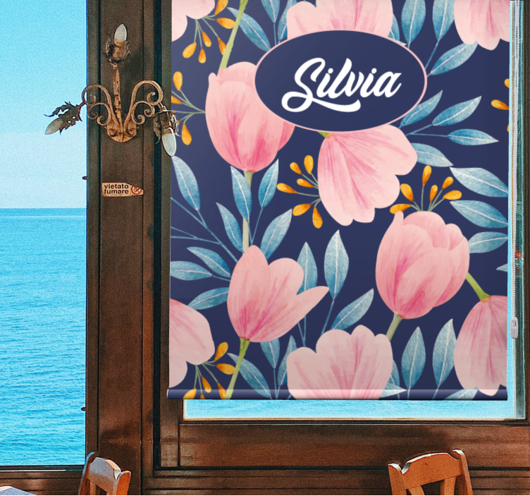 Cortina roller flores diseño floral rosa - TenVinilo