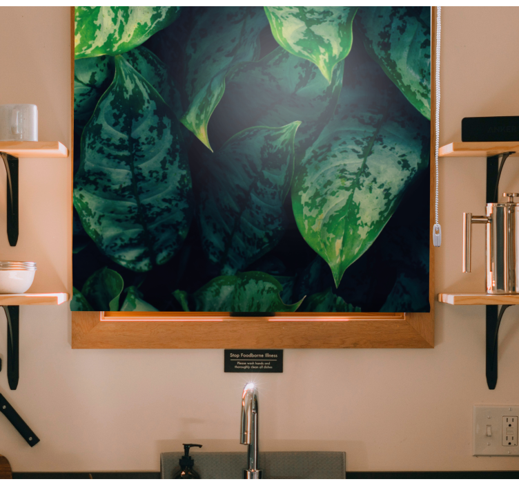 Cortina roller flores hojas verdes vibrantes - TenVinilo