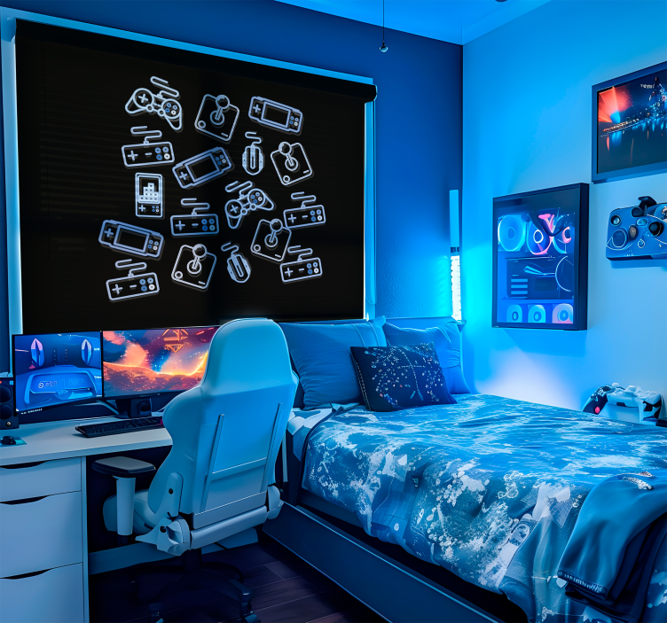 Cortina roller geek controles azules - TenVinilo