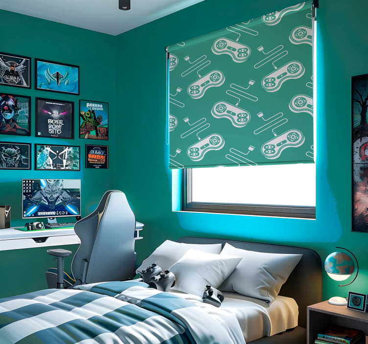 Cortina roller geek patrón de controles retro blanco - TenVinilo