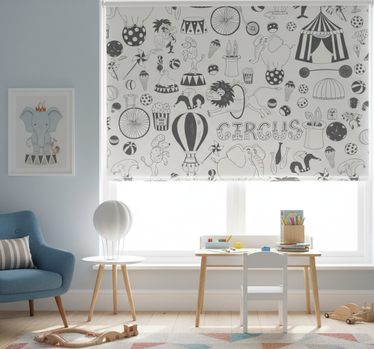 Cortina roller infantil circo nórdico de colores - TenVinilo