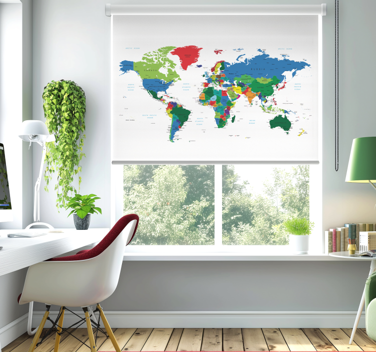 Cortina roller mapamundi cartografía política - TenVinilo