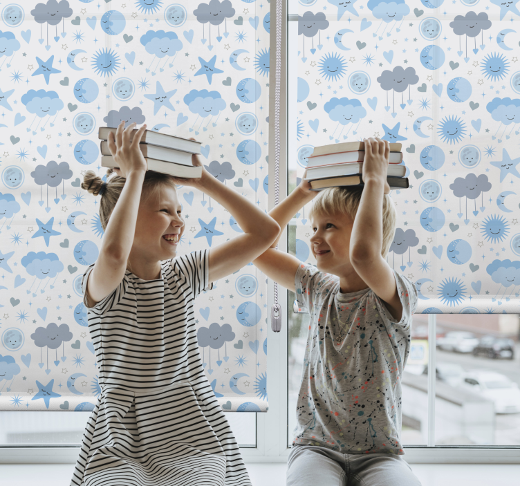 Cortina roller nubes patrón de estrellas azules - TenVinilo