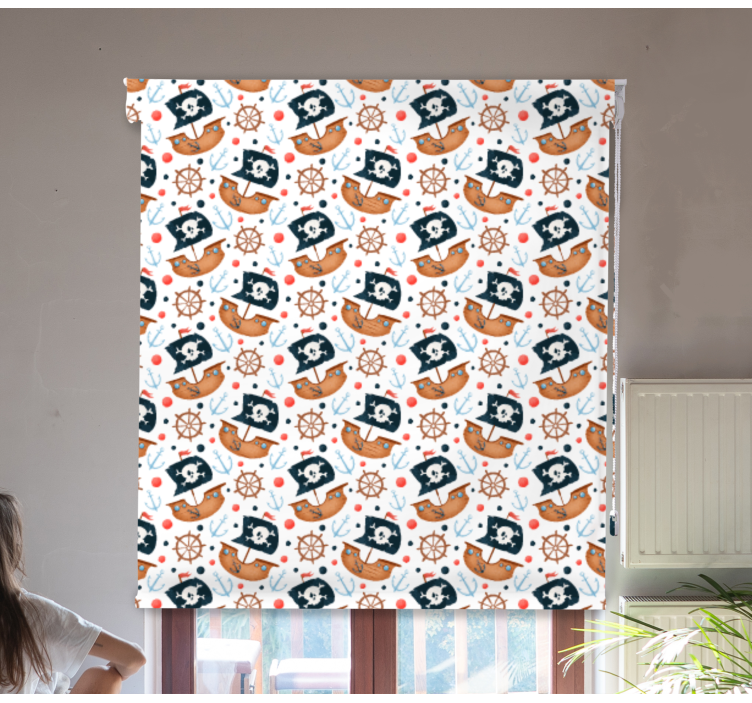 Cortina roller infantil patrón de barco pirata - TenVinilo