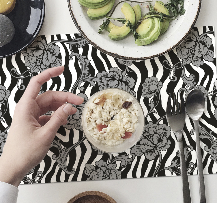 Manteles individuales elegantes rayas y flores - TenVinilo