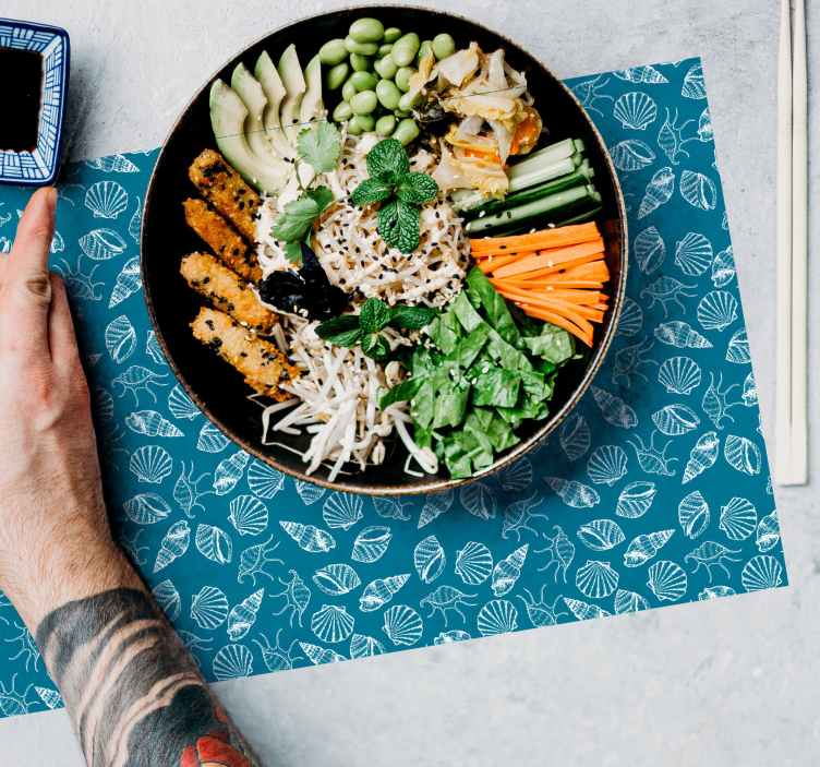 Mantel individual azul patrón concha - TenVinilo