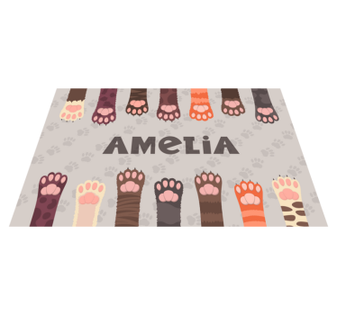 Individual para mesa con nombre Patas de gatos multicolores espon - TenVinilo