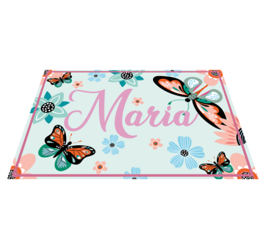 Mantel individual rectangular flores y mariposas con nombre - TenVinilo