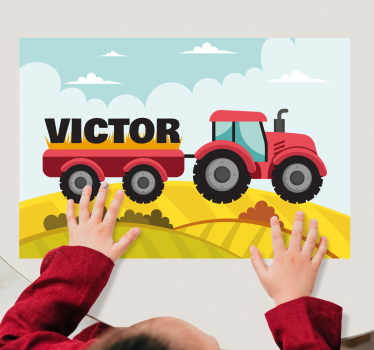 Individual mesa personalizable Colorido tractor y nombre - TenVinilo