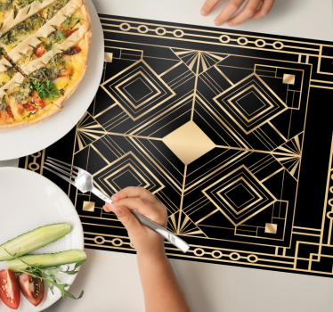 Individual de mesa elegante Arte moderno deco negro y dorado. - TenVinilo