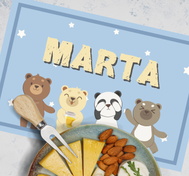 Individual de mesa infantil con nombre y ositos - TenVinilo